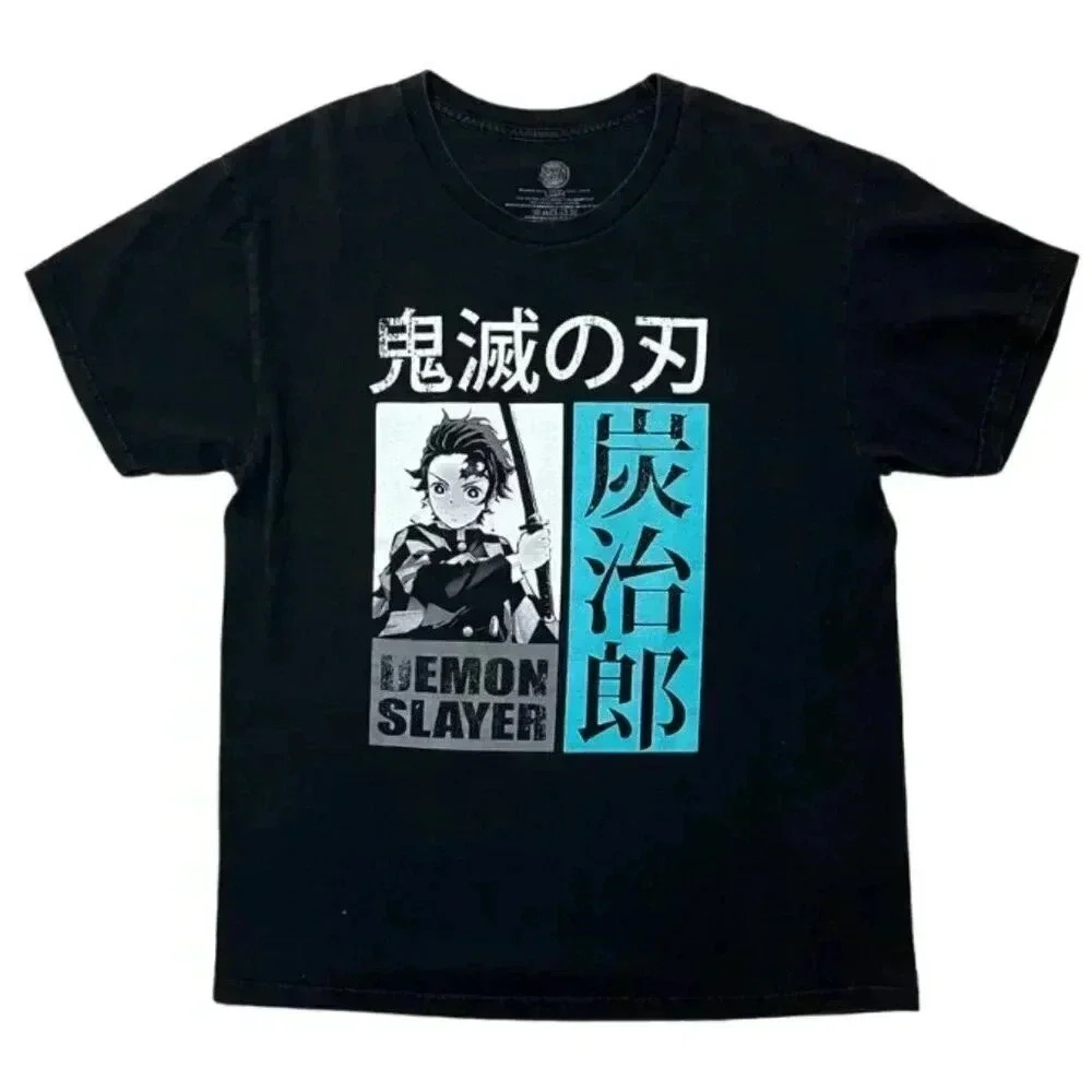 Demon Slayer Tanjiro Japanese Anime Men's  Black T-Shirt Large Official Y2K